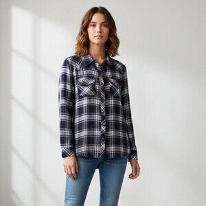 Anthropologie Women's Button Down Shirt Ash and Ember Plaid Flannel Size XS